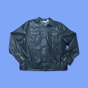 Black shiny denim jacket with beautiful buttons